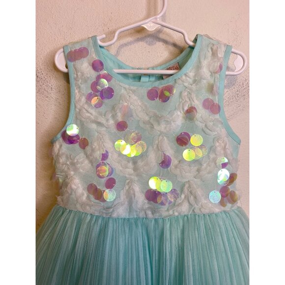 Disney Princess Girls Ariel Aqua Tulle Sequin Sparkle Dress Party Size SMALL - Picture 2 of 5